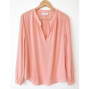 Velvet by Graham & Spencer Posie Split Neck Blouse Rosie Rayon Challis Pink XL